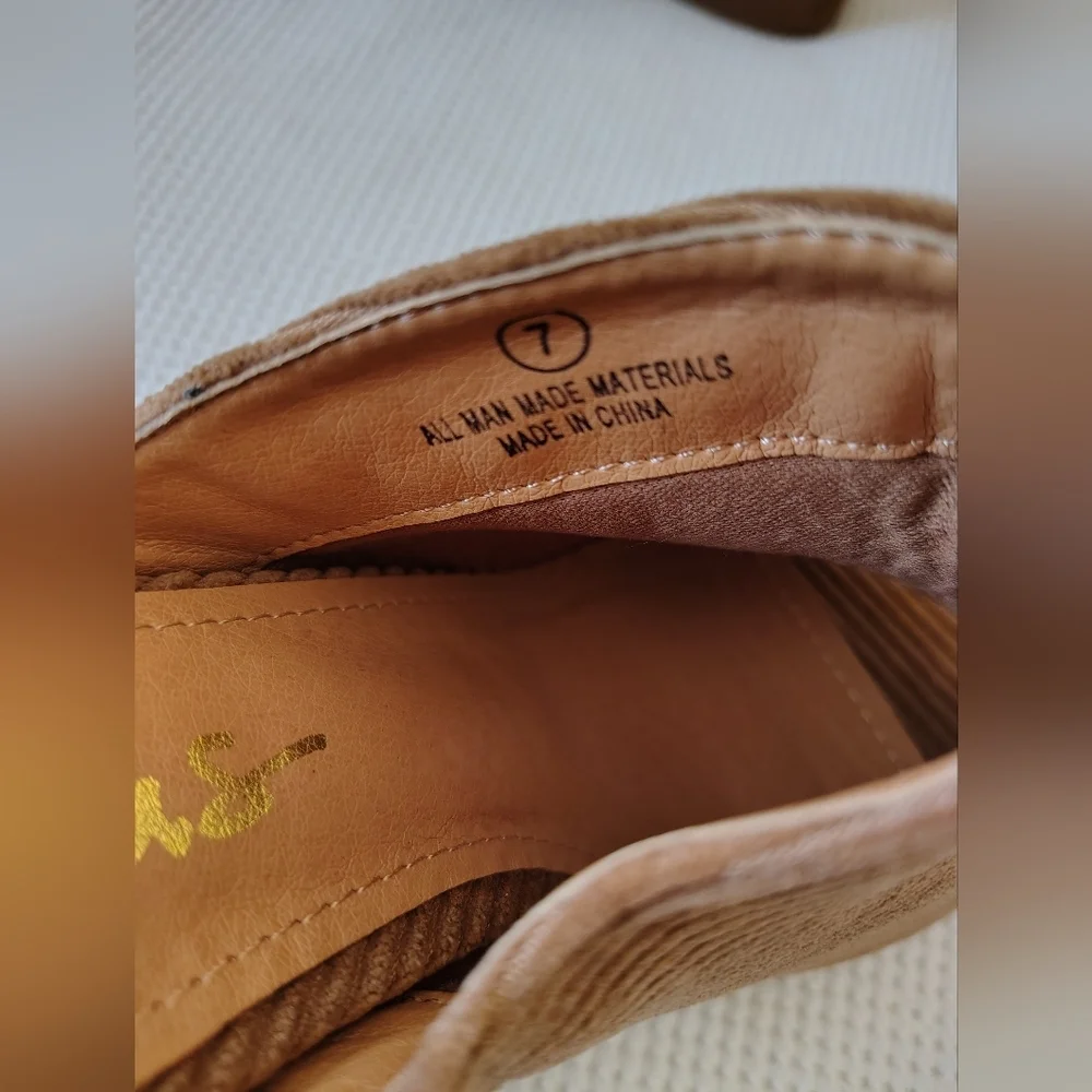 Lulu's Tan Ribbed Open-Toe Mules Size 7 - Picture 6 of 7